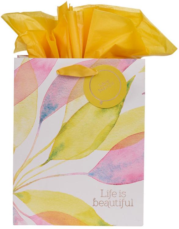 1230000109406 Heartfelt Gift Bag Set w/Tissue Paper Life is Beautiful Floral Design