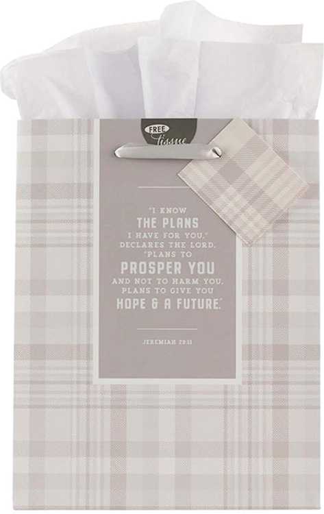 1220000134942 Gray Plaid Gift Bag & Tissue Paper Set: I Know The Plans Jeremiah 29:11