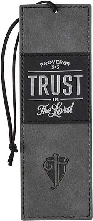 1220000139954 Black Charcoal Gray Faux Leather Bookmark for Men: Trust in the Lord - Proverbs
