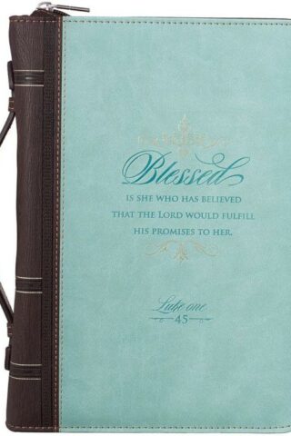 6006937139039 Light Blue and Brown Faux Leather Fashion Bible Cover  Blessed is She Who Has Be