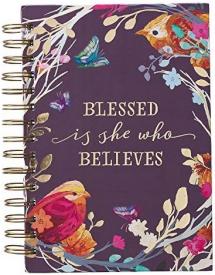 9781642722505 Large Hardcover Journal Blessed Is She Who Believes Floral Bird Eggplant Inspira