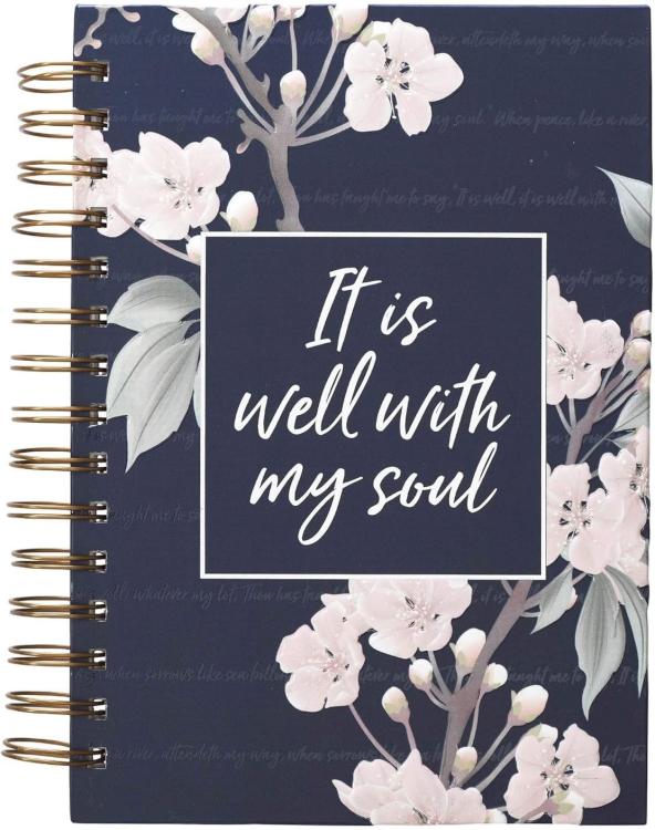 9781642722543 Inspirational Spiral Journal Notebook for Women It is Well Navy Blue Floral Wire