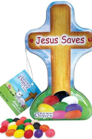 641520003227 Jesus Saves Jelly Bean Prayer Cross Tin