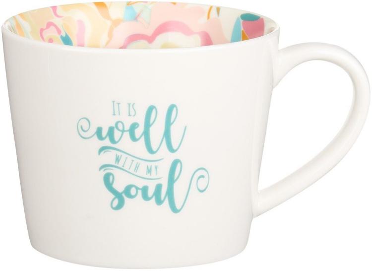 843310100523 Inspirational Coffee Mug Well With My Soul in Abstract Floral Ceramic Coffee Cup